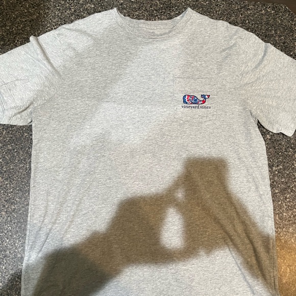 Grey Vineyard Vines t-shirt with red white and blue tie-dye whale. Adult Medium - Picture 2 of 4